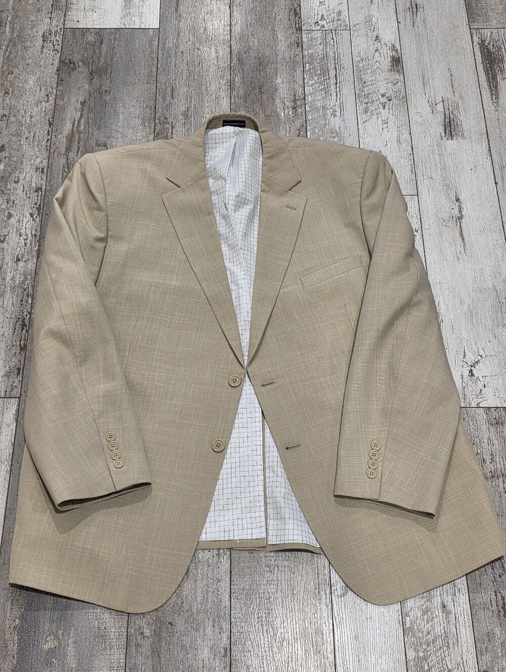 48R Men's Stafford Essentials Tan Patterned Blazer 2 Button Sport Coat Flawless
